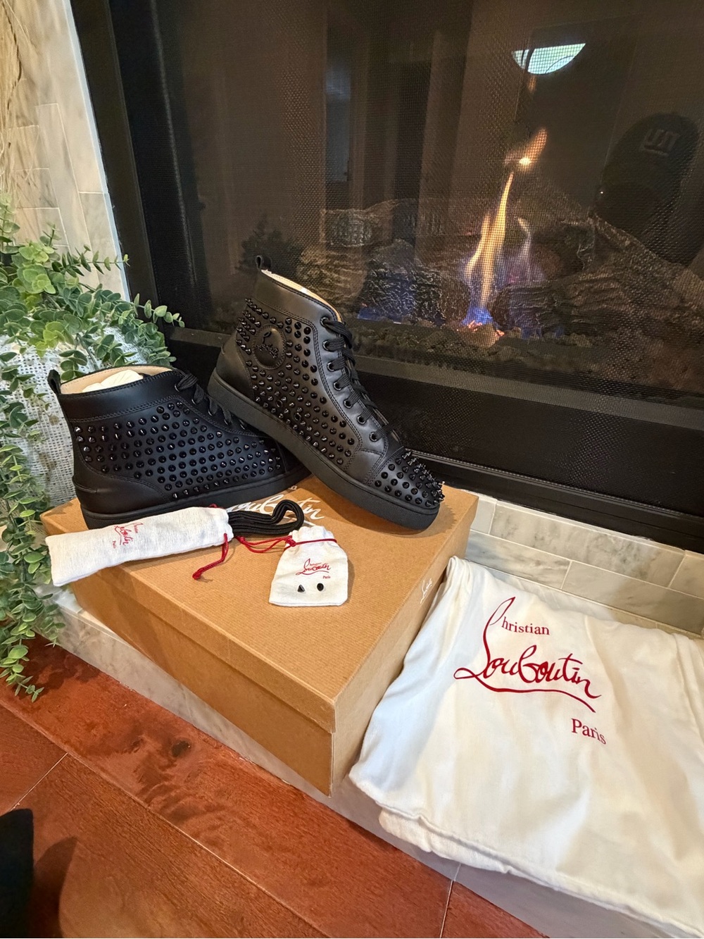 Authentic Christian Louboutin Men’s Black Studded High-Top Red Bottom